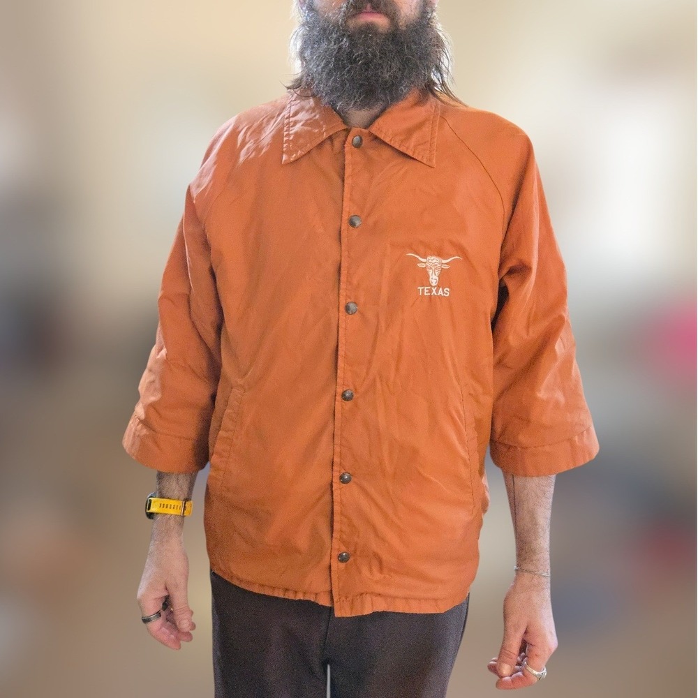 VTG Texas Longhorns Coaches Jacket Men's Large Burnt Orange Snap Front Nylon USA